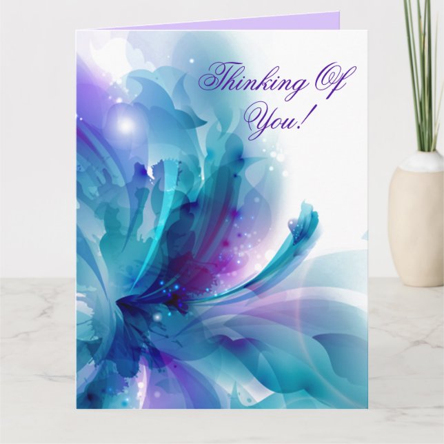 Pretty Blue & Purple Abstract Flower Note Card (Front)