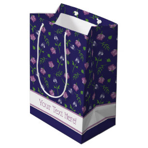 Pretty Blue Purple Pink Roses Rosebud Floral Print Medium Gift Bag