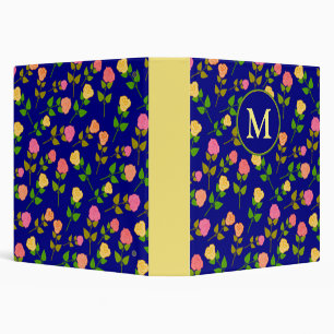 Pretty Blue Rose Pattern Monogram Binder