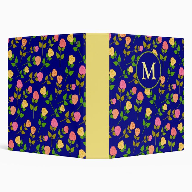 Pretty Blue Rose Pattern Monogram Binder (Background)