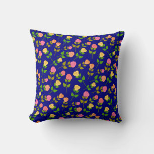 Pretty Blue Rose Pattern Throw Pillow