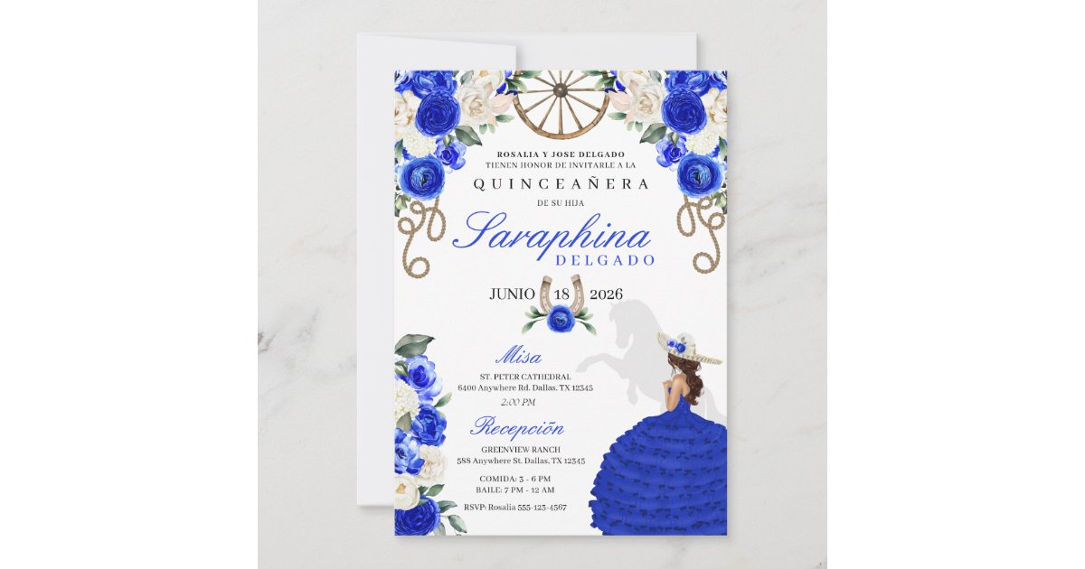 Pretty Blue Roses Western Cowgirl Quinceañera Invitation | Zazzle