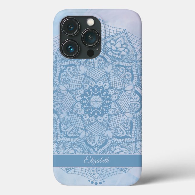 Pretty Blue Sacred Lotus Flower Blossom Mandala   Case-Mate iPhone Case (Back)
