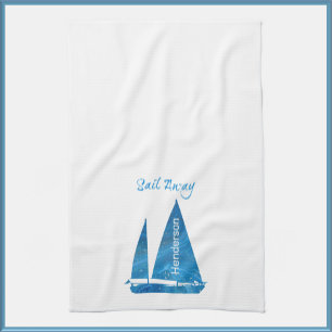 Pretty Blue Sailboat Nautical Kitchen Towel