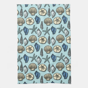 Pretty Blue Shell Starfish Sea Pattern Kitchen Towel