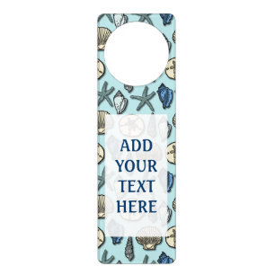 Pretty Blue Shell Starfish Sea Pattern Your Text Door Hanger