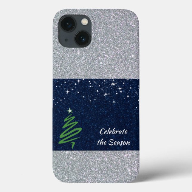 Pretty Blue Silver Glitter Holiday Celebration Case-Mate iPhone Case (Back)