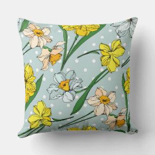 Pretty blue sky polka dots cute floral retro throw pillow