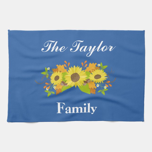 Pretty Blue Sunflower Kitchen Towel (Horizontal)