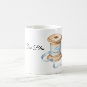 Pretty Blue Thread Sewing Coffee Mug