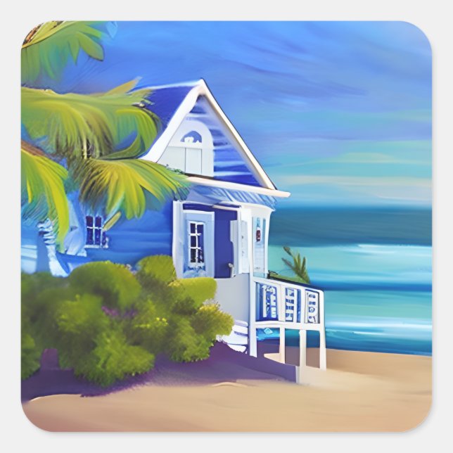 Pretty Blue Tropical Paradise  Square Sticker (Front)