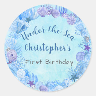 Pretty Blue Under The Sea Boy's Birthday Classic Round Sticker