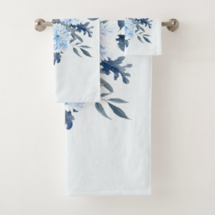 Pretty Blue Watercolor Floral Bath Towel Set