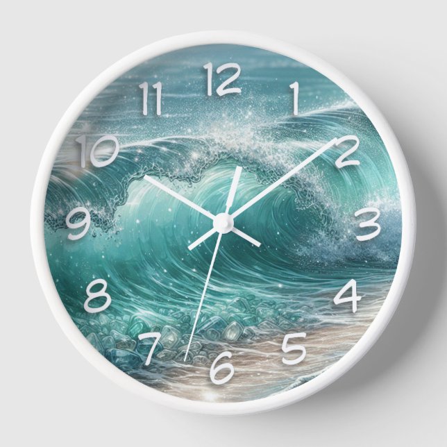 Pretty Blue Wave with Sparkles  Clock (Front)