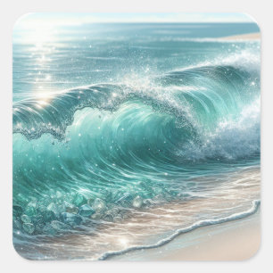 Pretty Blue Wave with Sparkles Square Sticker