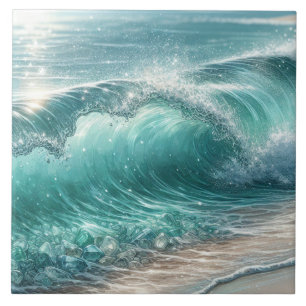 Pretty Blue Wave with Sparkles  Tile