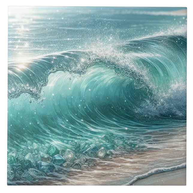 Pretty Blue Wave with Sparkles  Tile (Front)