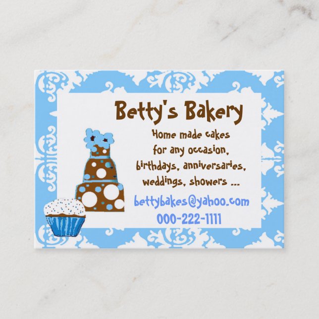 Pretty blue, white, and brown Business Card (Front)