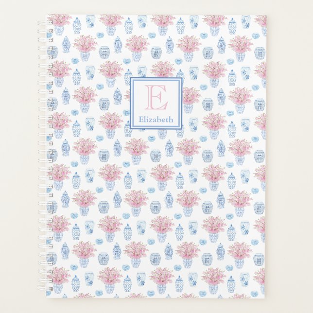 Pretty Blue White And Pink Ginger Jar Home School Planner (Front)