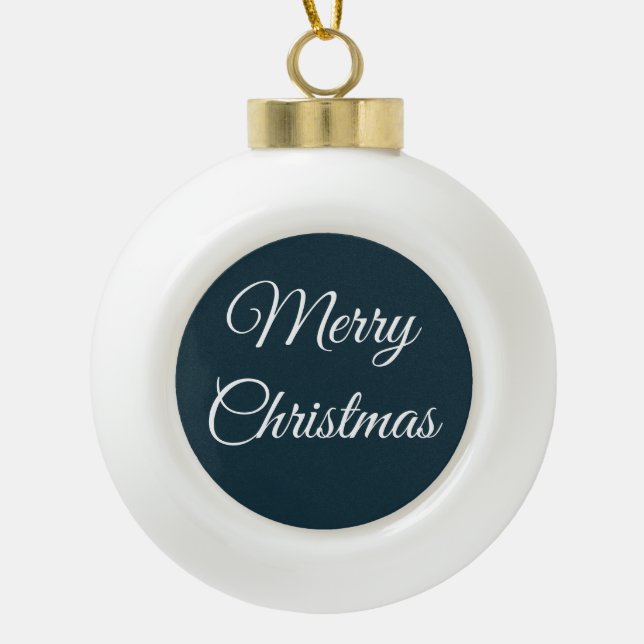 Pretty Blue & White Ceramic Ball Christmas Ornament (Front)