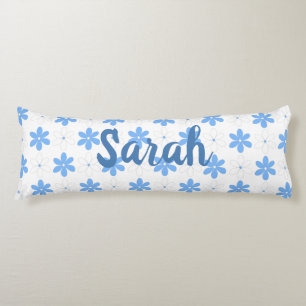 Pretty Blue White Daisy Flowers Symmetrical Floral Body Pillow