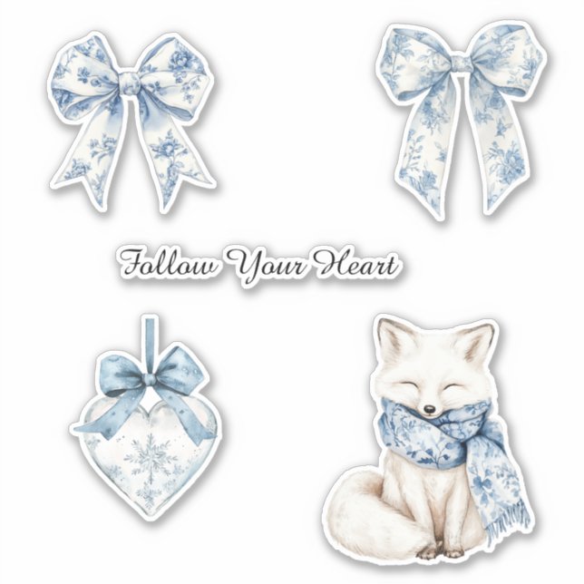 Pretty Blue White Floral Bows Heart Fox (Front)