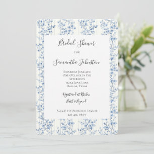 Pretty Blue White Floral Bridal Shower Invitation