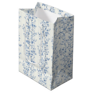 Pretty Blue White Floral Bridal Shower  Medium Gift Bag