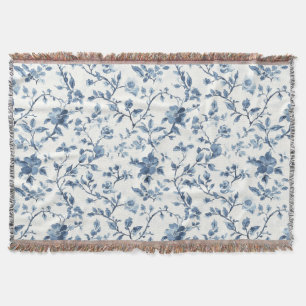 Pretty Blue White Floral   Throw Blanket