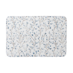 Pretty Blue White Flowers Bath Mat