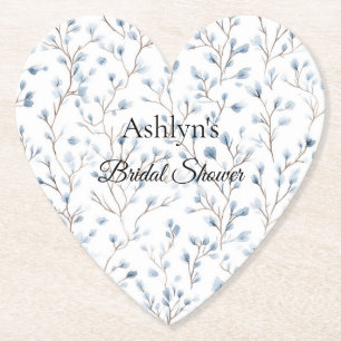 Pretty Blue White Flowers Bridal Shower Paper Coaster