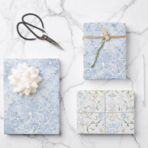 Pretty Blue White Flowers Bridal Shower Wrapping Paper Sheet
