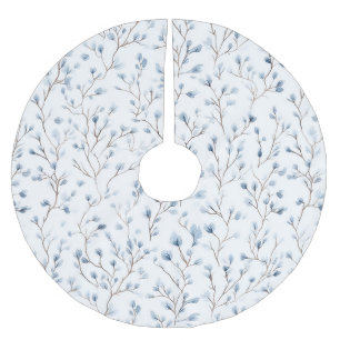 Pretty Blue White Flowers Christmas Brushed Polyester Tree Skirt