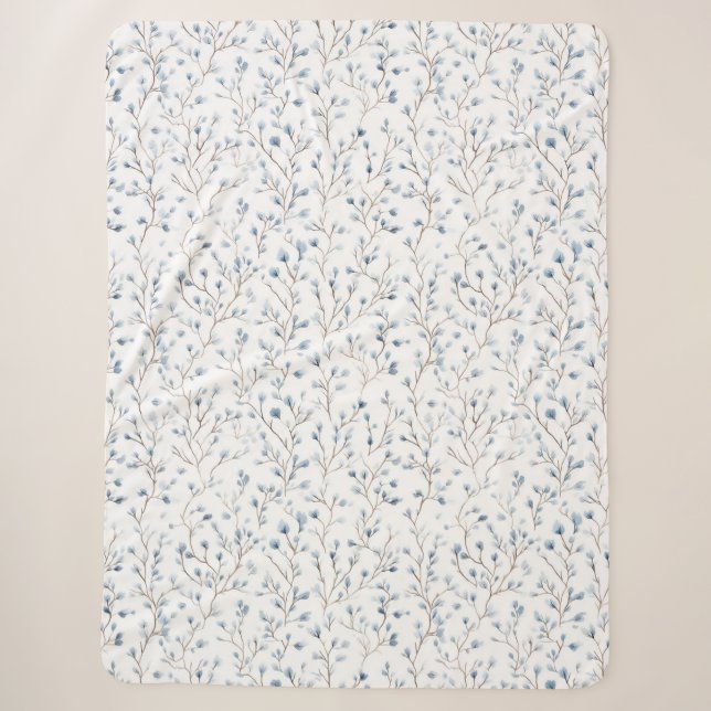 Pretty Blue White Flowers   Sherpa Blanket (Front)