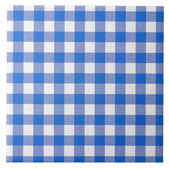 Pretty Blue White Gingham Design Tile (Front)