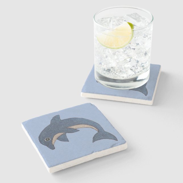 Pretty Blue white Jumping Dolphin Cool Swirl eye Stone Coaster (Side)