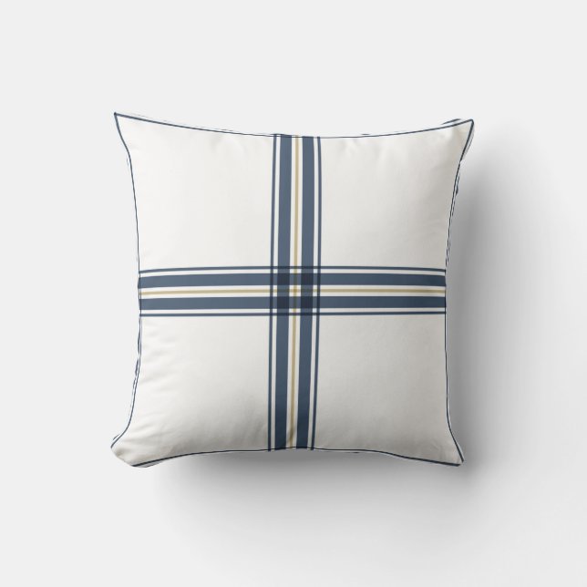 Pretty Blue White Plaid Farmhouse Country Stylish Throw Pillow (Front)