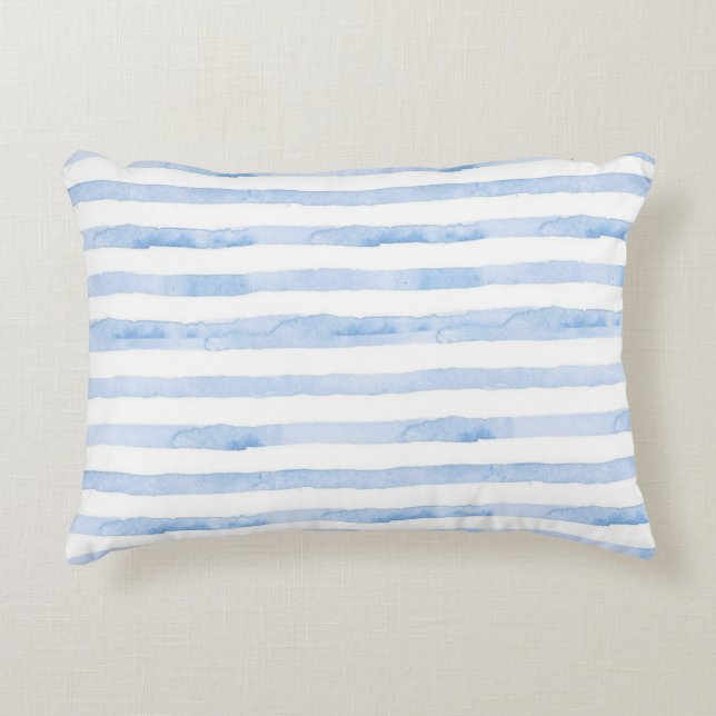Pretty Blue White Striped Pattern Accent Pillow (Front)