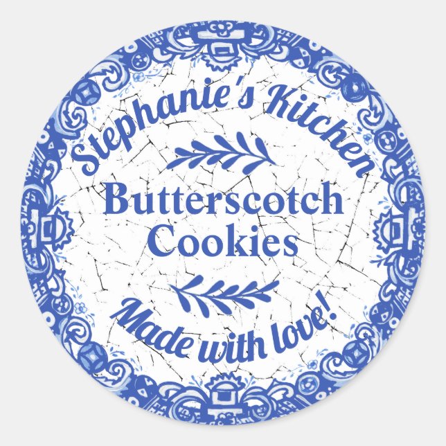 Pretty Blue Willow Personalized Baked Goods Food Classic Round Sticker (Front)