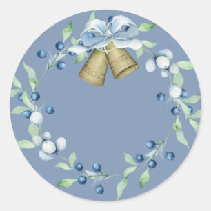 Pretty Blue Wreath Script Elegant Custom Classic Round Sticker