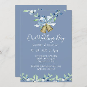 Pretty Blue Wreath Script Elegant Custom Wedding Invitation