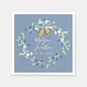 Pretty Blue Wreath Script Elegant Custom Wedding Napkin