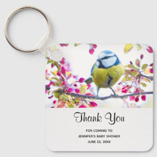 Pretty Blue & Yellow Bird on a Branch Party Favour Keychain
