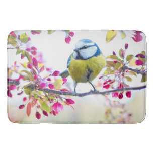 Pretty Blue & Yellow Bird on a Branch Photograph Bath Mat