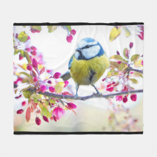 Pretty Blue & Yellow Bird on a Branch Photograph Fleece Blanket