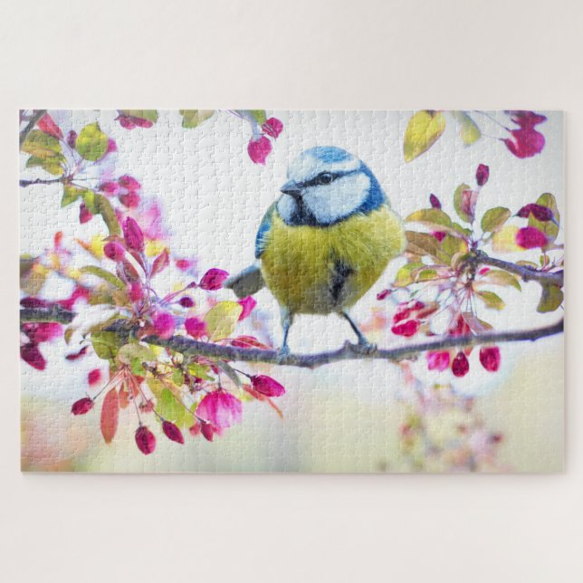 Pretty Blue & Yellow Bird on a Branch Photograph Jigsaw Puzzle (Horizontal)