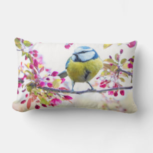 Pretty Blue & Yellow Bird on a Branch Photograph Lumbar Pillow