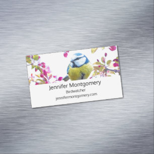 Pretty Blue & Yellow Bird on a Branch Photograph Magnetic Business Card