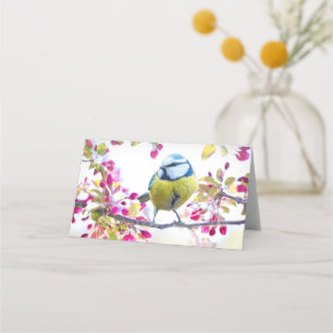 Pretty Blue & Yellow Bird on a Branch Photograph Place Card