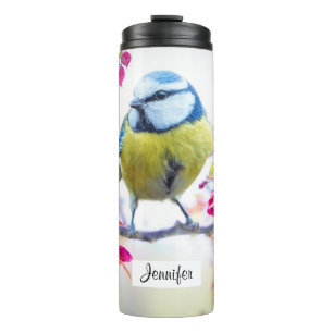 Pretty Blue & Yellow Bird on a Branch Photograph Thermal Tumbler
